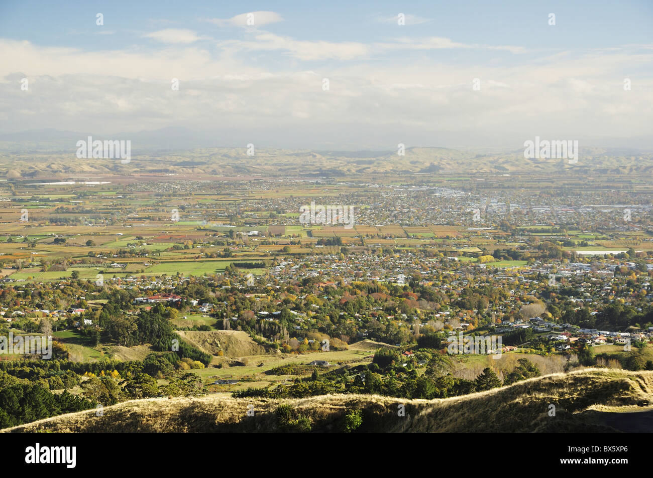 Blick auf Havelock North und Hastings aus Te Mata Peak, Hawke's Bay, North Island, Neuseeland, Pazifik Stockfoto