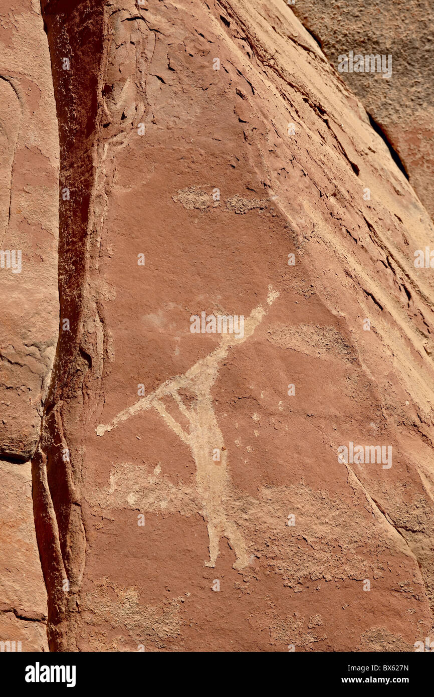 Flute Player Piktogramm, Honanki Welterbe-Aufstellungsort, Coconino National Forest, Arizona, Vereinigte Staaten von Amerika, Nordamerika Stockfoto