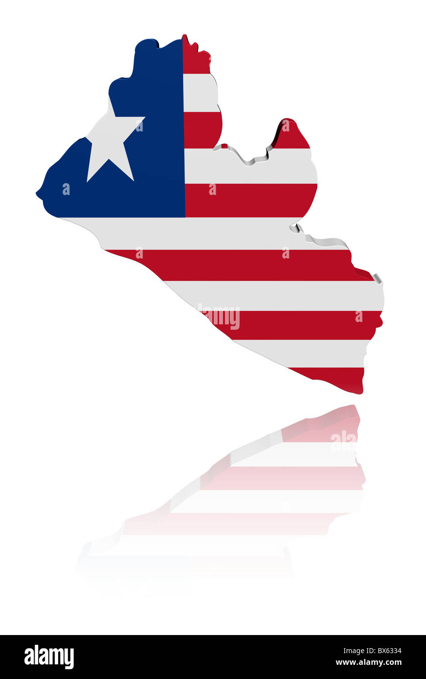 Liberia Landkarte Flagge 3d Render mit Reflexion illustration Stockfoto