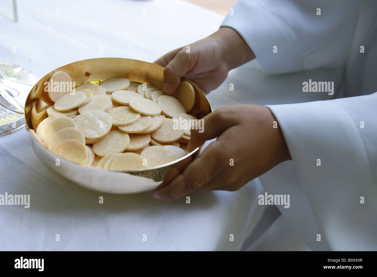 Host-Wafer, La Roche-Sur-Foron, Haute Savoie, Frankreich Stockfoto