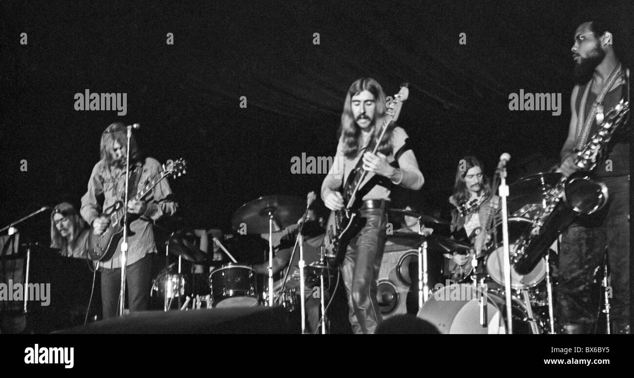 Die Allman Brothers Band spielen im Jubilee, Maifeiertag, 1971, University of North Carolina-Chapel Hill. Stockfoto