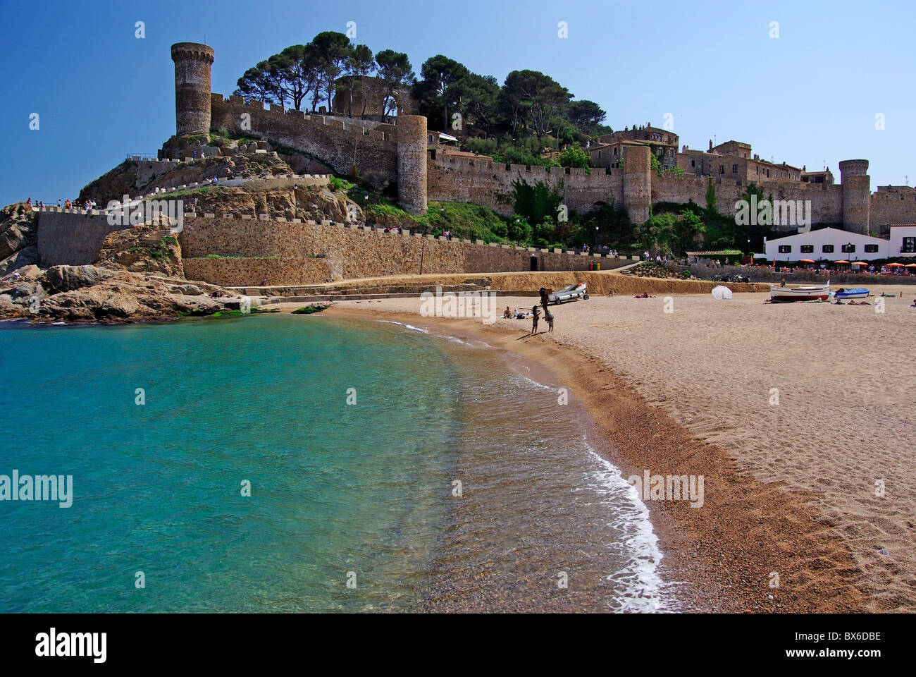 Blick auf das Schloss in Tossa de Mar, Costa Brava, Spanien. Stockfoto