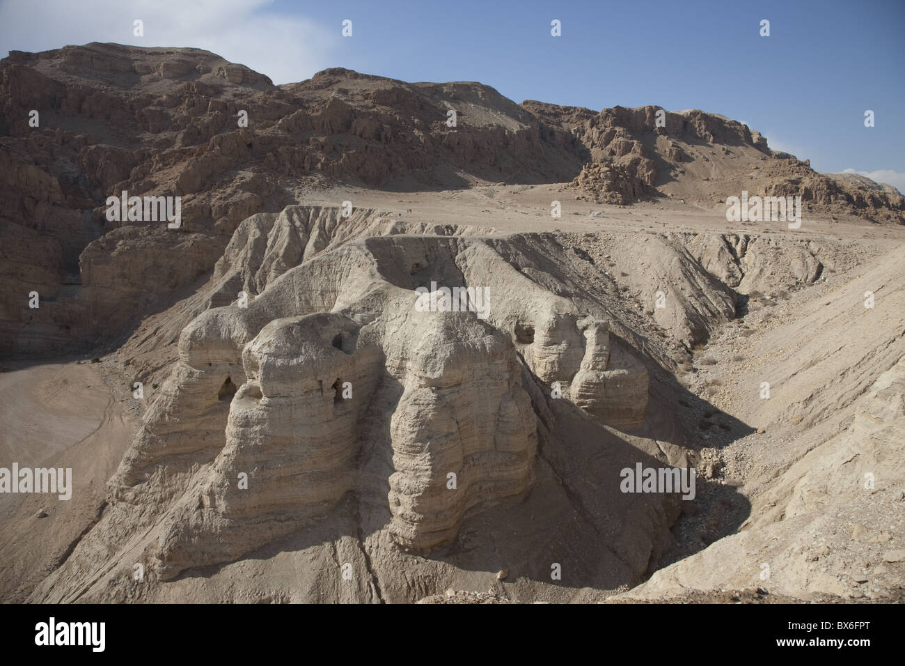 Höhlen von Qumran in der Judäischen Wüste, in der Nähe von Toten Meer, Israel, Nahost Stockfoto