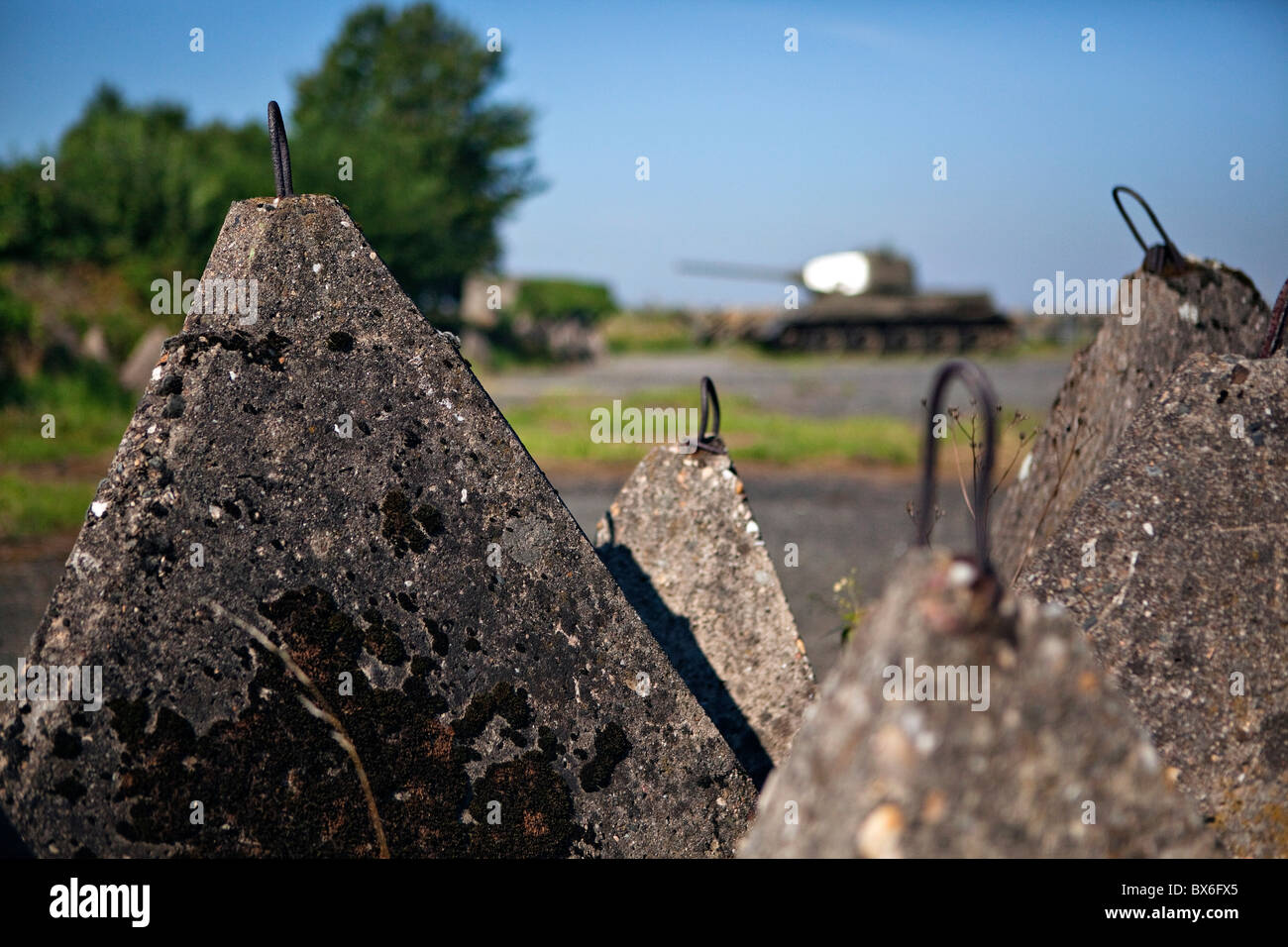 Panzersperren, Museum der Befestigungen, Hlucin-Darkovicky Stockfoto