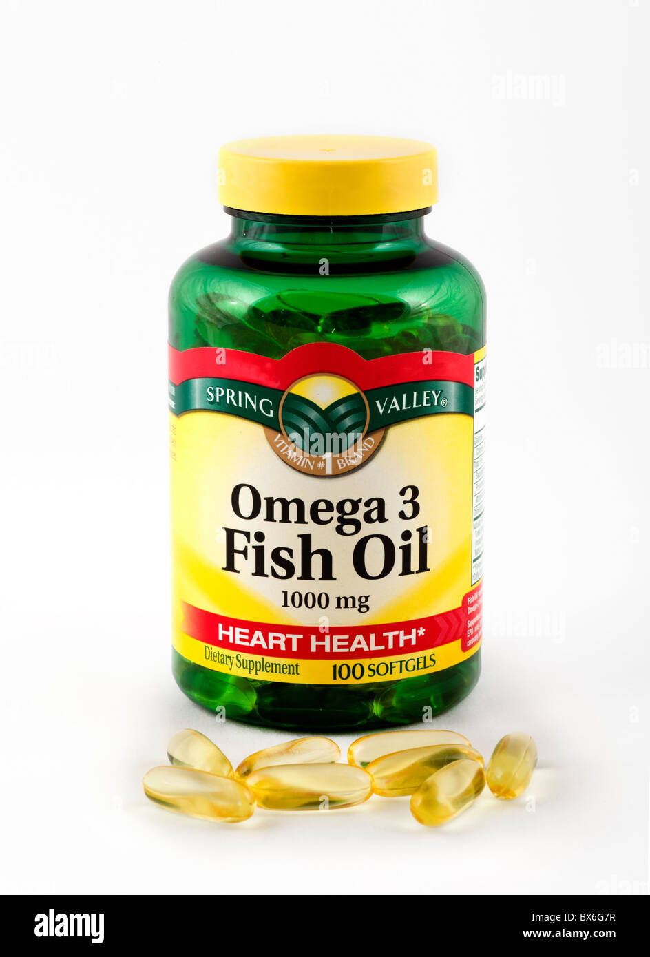 Omega-3 Fischöl-Kapseln, USA Stockfoto