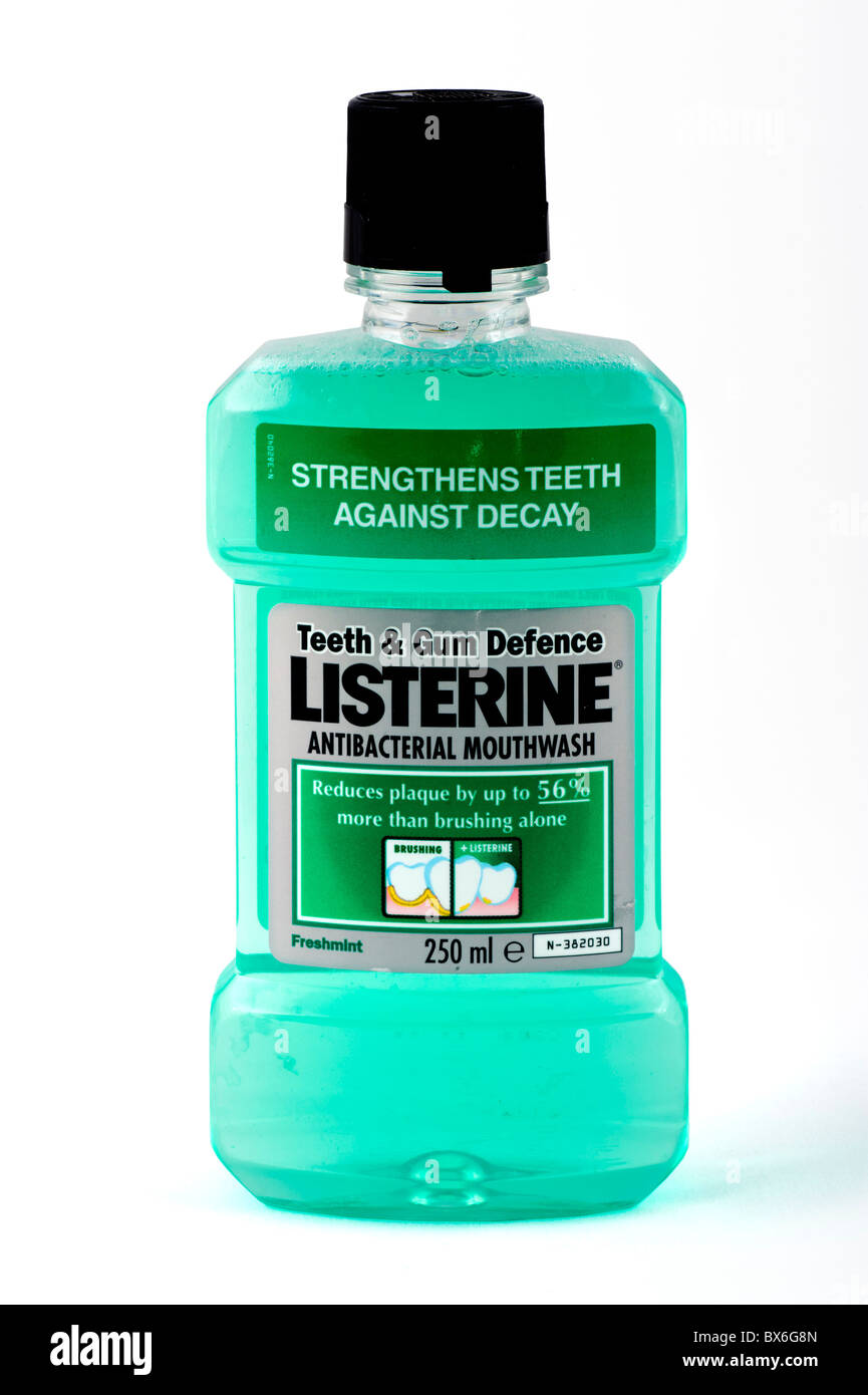 Flasche Listerine Mundspülung Stockfoto