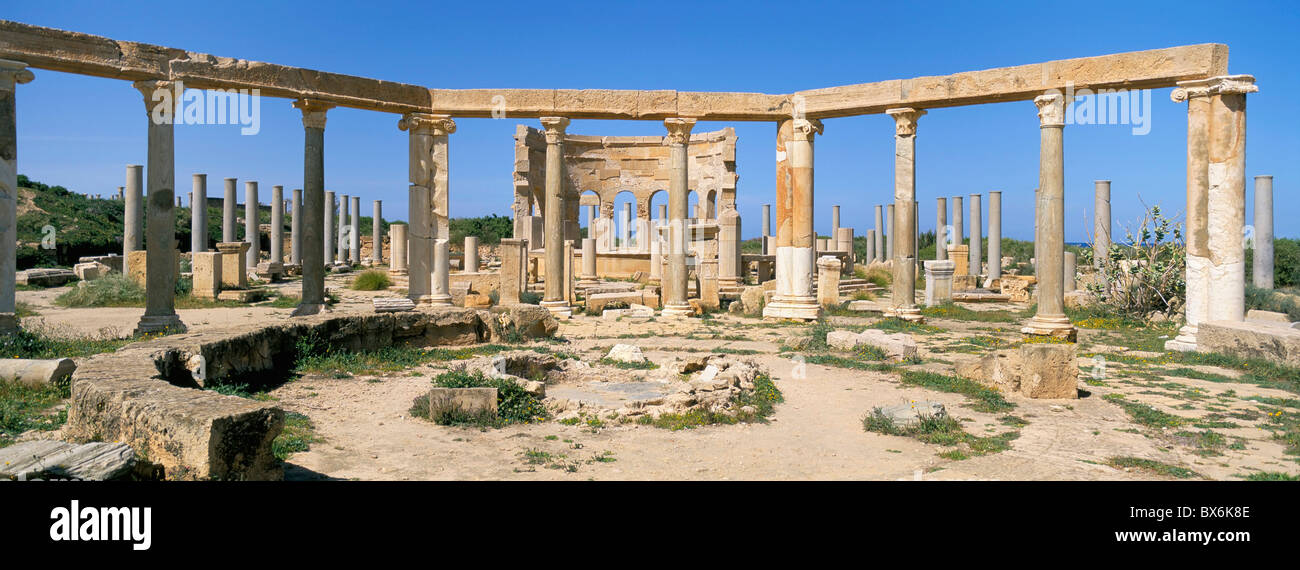 Markt, Leptis Magna, UNESCO World Heritage Site, Tripolitanien, Libyen, Nordafrika, Südafrika Stockfoto