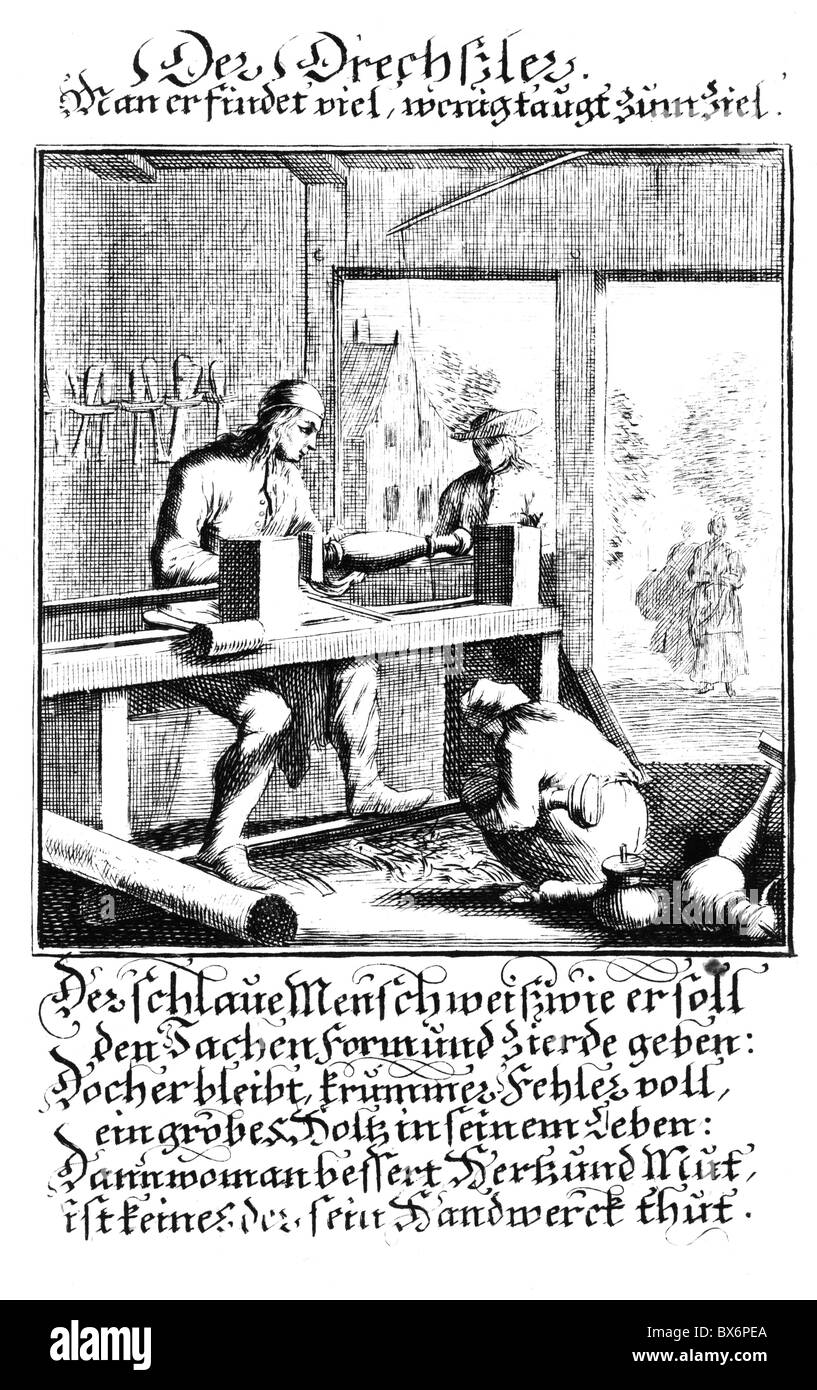 Menschen, Berufe, Turner, Kupferstich aus der taendebuch" von Christoph Weigel, 1698, mit Vers von Abraham a Santa Clara,, Artist's Urheberrecht nicht geklärt zu werden. Stockfoto