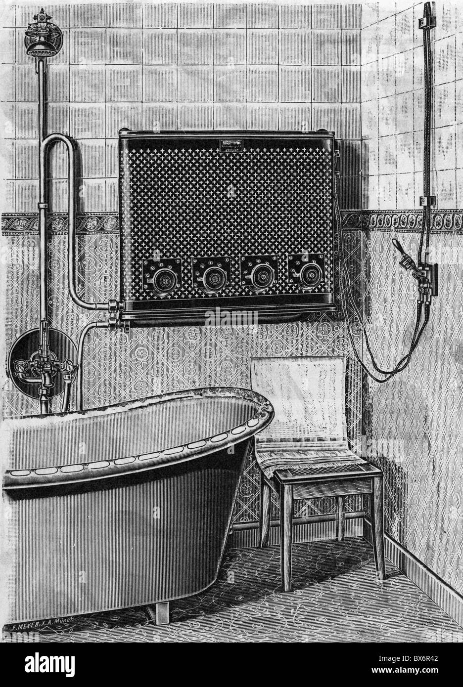 Wohnanlage, Bad, Elektrokessel, Holzstich, um 1900, Zusatz-Rechte-Clearences-nicht vorhanden Stockfoto