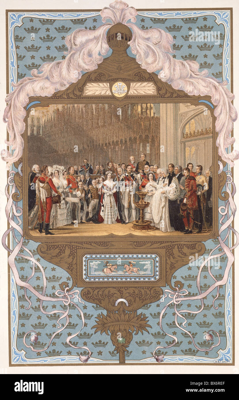 Edward VII, 9.11.1841 - 6.5.1910, König von Großbritannien 22.1.1901 - 6.5.1910, Taufe in der St. George's Chapel, Windsor, 25.1.1842, lithograph, 1842, Stockfoto