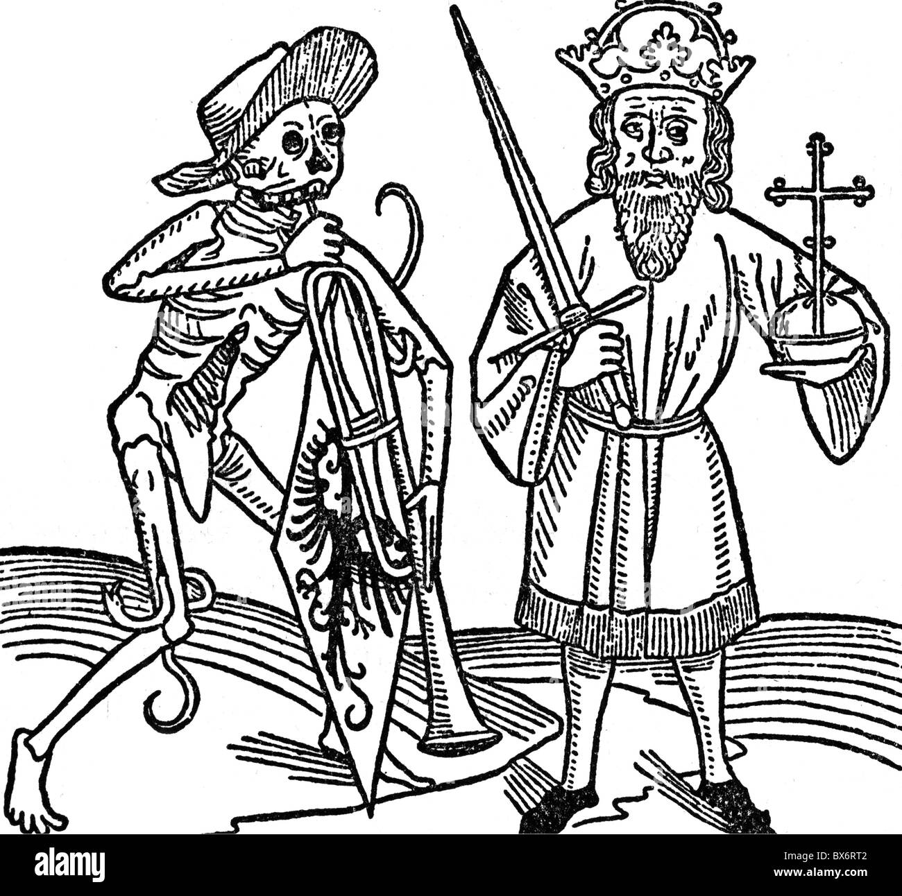Tod, Danse macabre, 'Tod an dem Kaiser', Holzschnitt, Süddeutschland, 15. Jahrhundert, , zusätzliche-Rechte-Clearenzen-nicht verfügbar Stockfoto