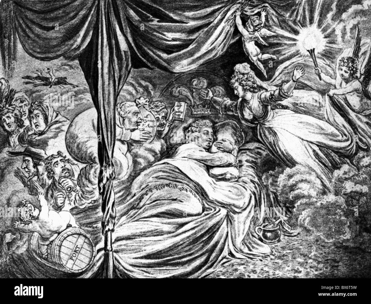 Georg IV., 12.8.1762 - 26.6.1830, König von Großbritannien 29.1.1820 - 26.6.1830, Karikatur, "Die Liebhaber Traum", Kupferstich von James Gillray, 24.1.1795, Artist's Urheberrecht nicht gelöscht werden Stockfoto
