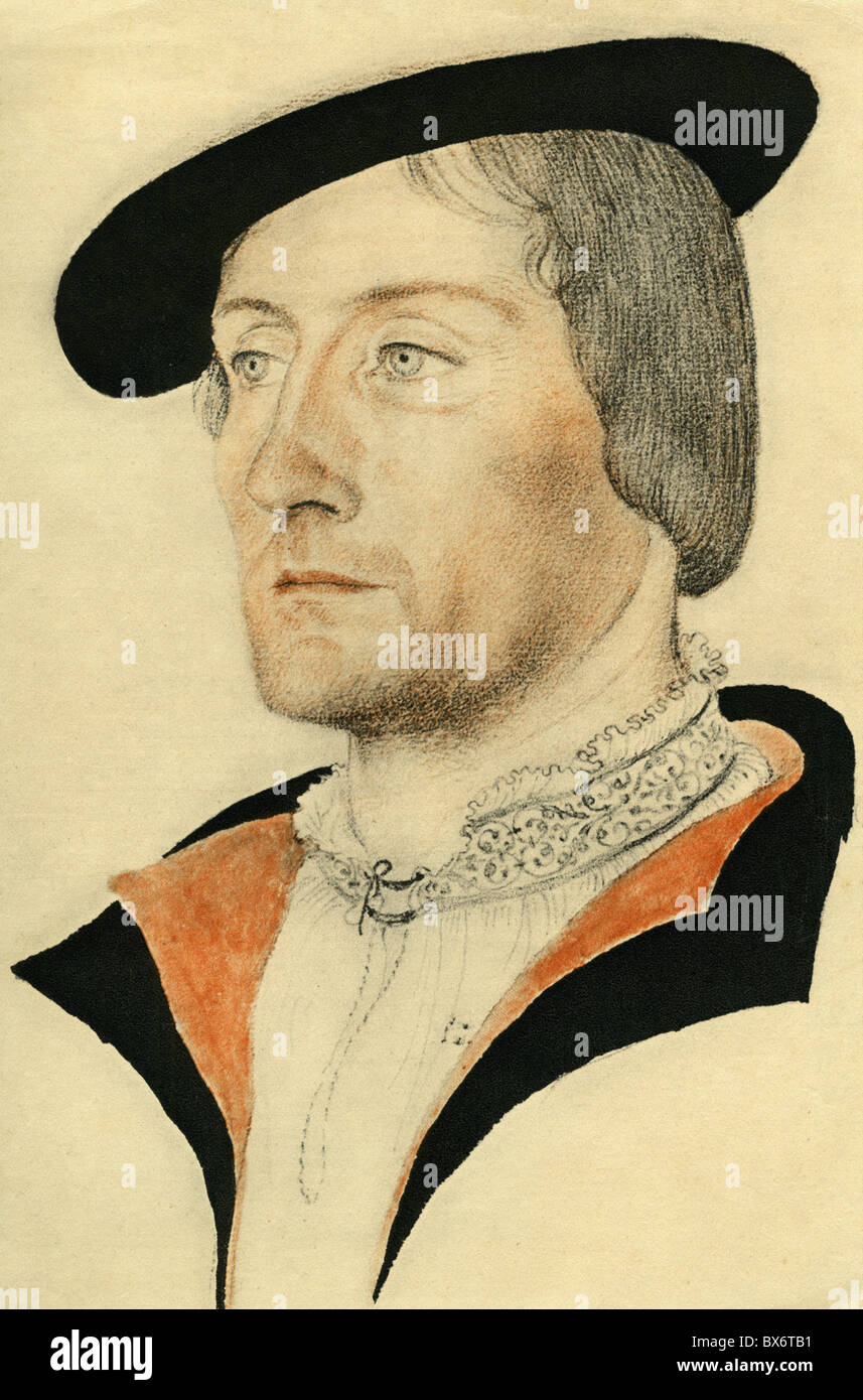 Clouet, Jean, 1480 - 1541, französischer Maler, farbige Zeichnung nach einem Porträt von ca. 1530, Stockfoto