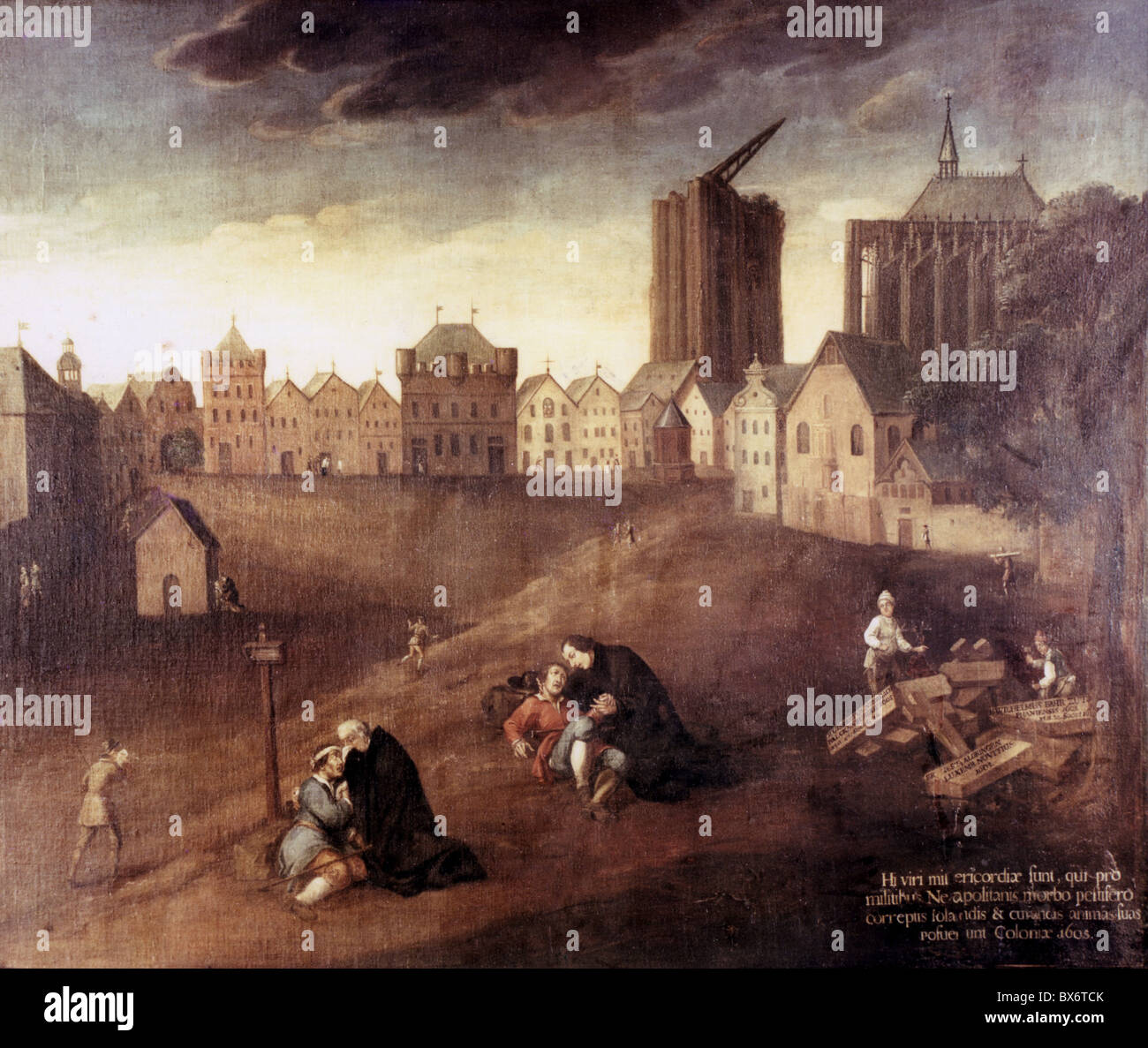Medizin, Krankheiten, Pest, Krankenpflege von Brüdern Hospitalers in Köln, Malerei, 1603, Zusatzrechte-Clearences-nicht vorhanden Stockfoto