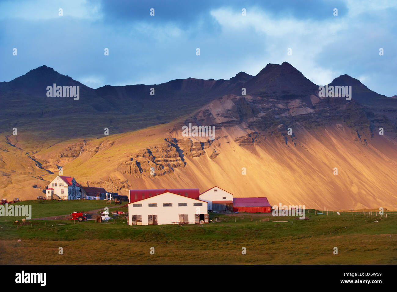 Bauernhof in der Nähe von Hofn, Osten Fjorde Region (Austurland), Island, Polarregionen Stockfoto