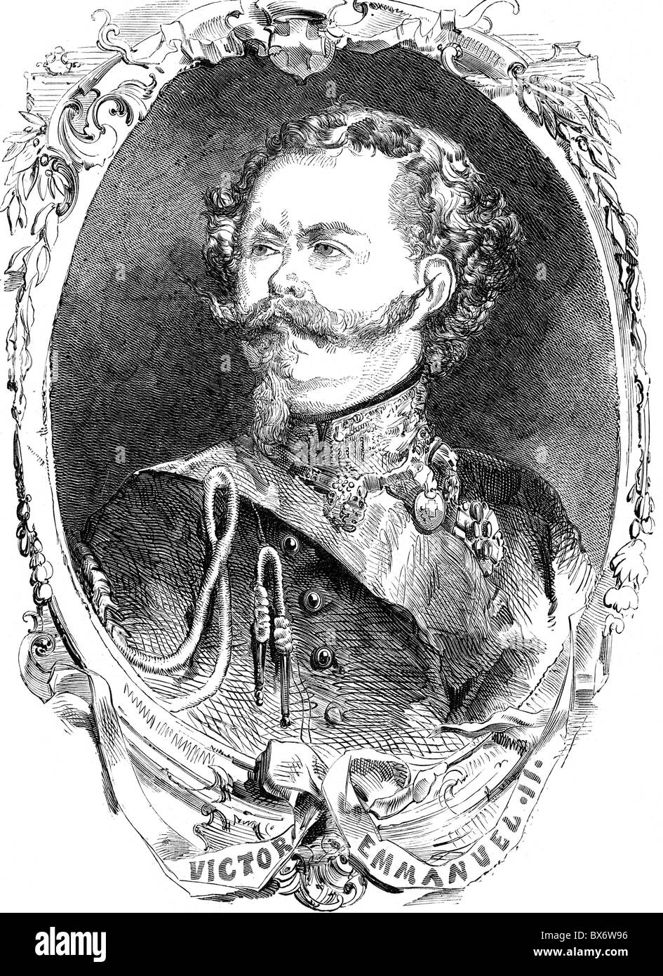 Victor Emmanuel II. Von Italien, 14.3.188 - 9.1.1878, König von Italien 1861 - 1878, Porträt, Holzgravur, 19. Jahrhundert, Stockfoto