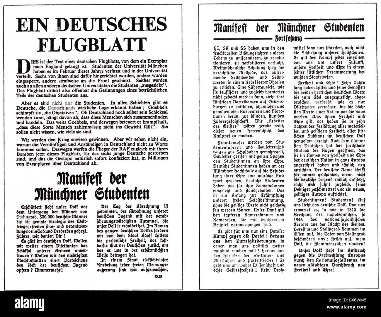 Die Flugblätter Der Weißen Rose Nationalsozialismus / Nationalsozialismus, Widerstand, 'Weiße Rose