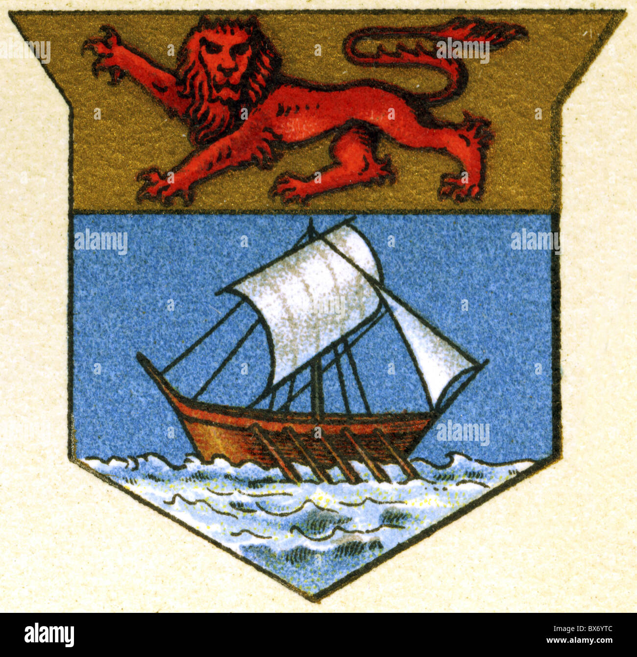 Heraldy, Wappen, Malaysia, British North Borneo, Staatswappen, Farblithographie, Meyers Enzyklopädie, 1908, Zusatz-Rechte-Clearences-nicht lieferbar Stockfoto