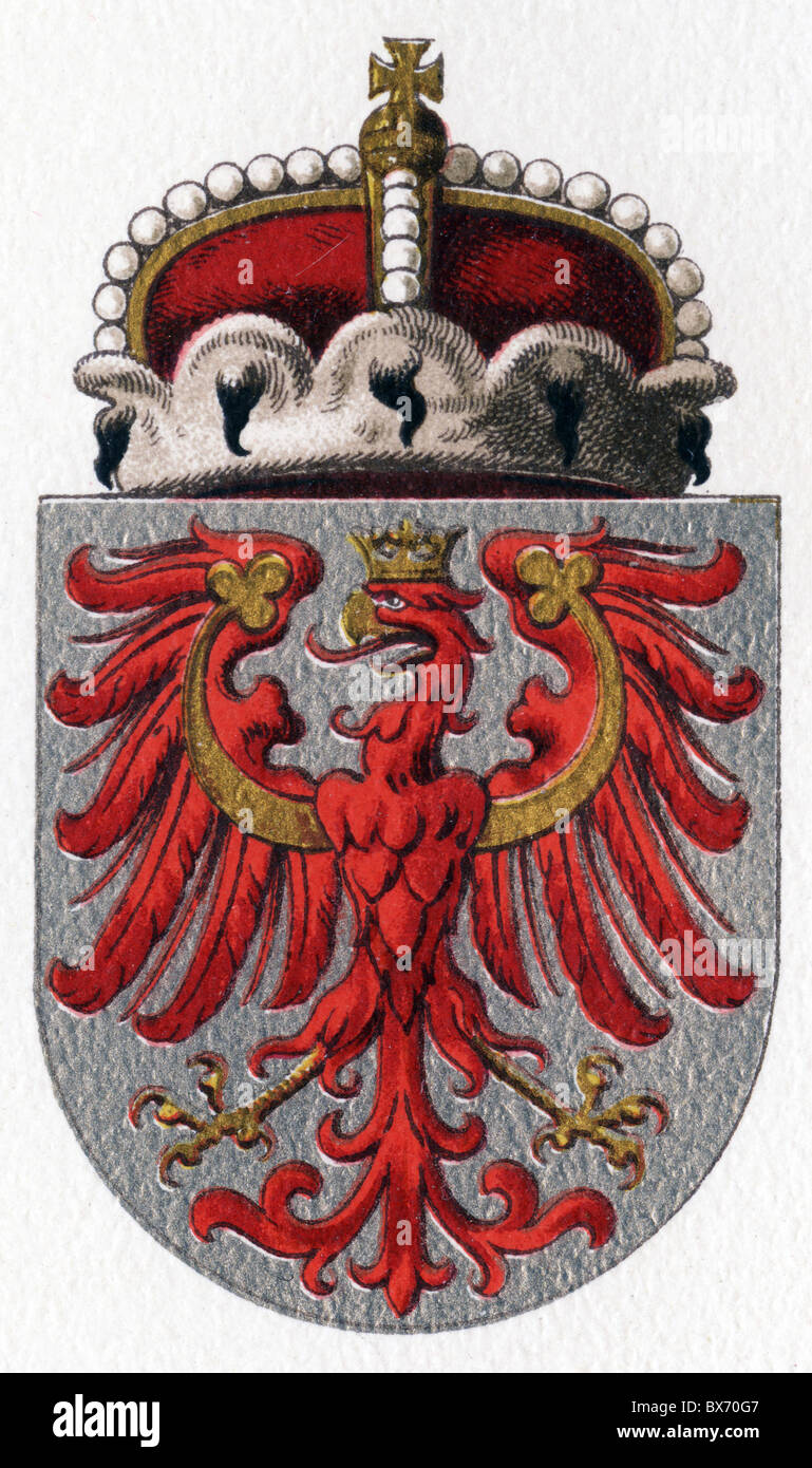 Heraldik, Wappen, Österreich-Ungarn, Tirol, Farblithographie, Meyers Konversationslexikon, 1908, Additional-Rights-Clearences-not available Stockfoto