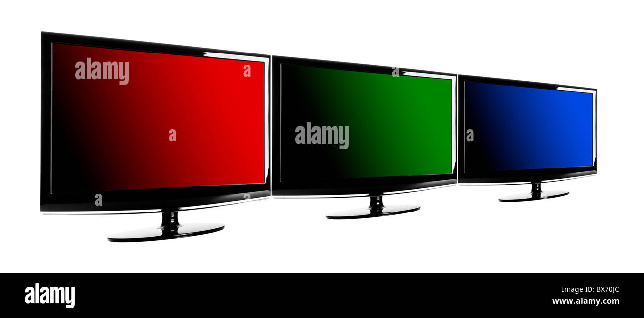 Drei LCD-Fernseher zeigt die RGB-Farben; rot, grün und blau Stockfotografie  - Alamy