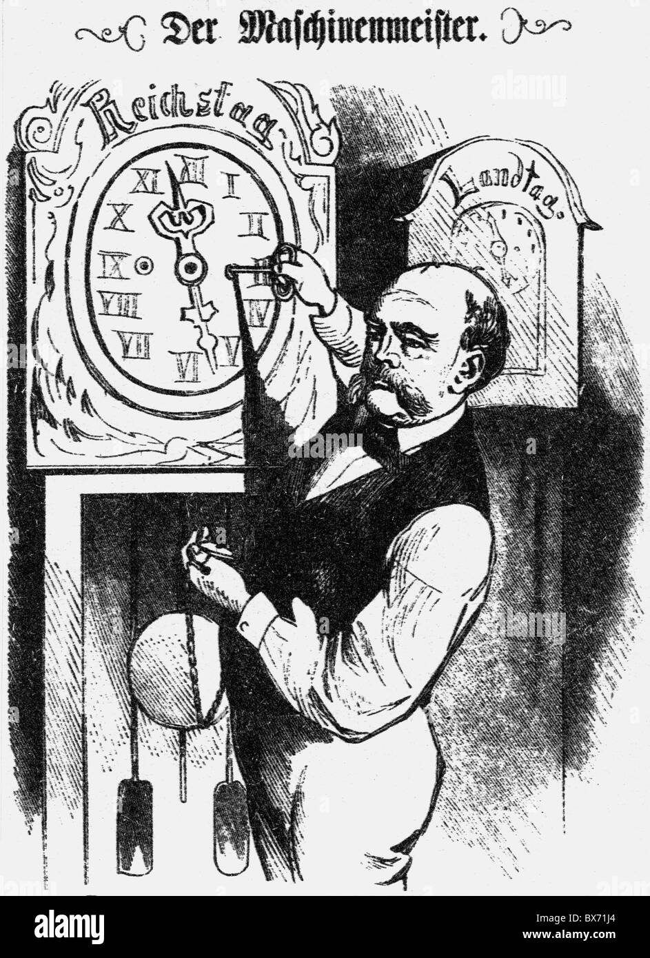 Otto von, 1.4.1815 - 30.7.1898, deutscher Politiker, Kaiserkanzler 31.3.1871 - 20.3.1890, Karikatur, "Der Vorarbeiter", Holzgravur, "Kladderadatsch", Stockfoto