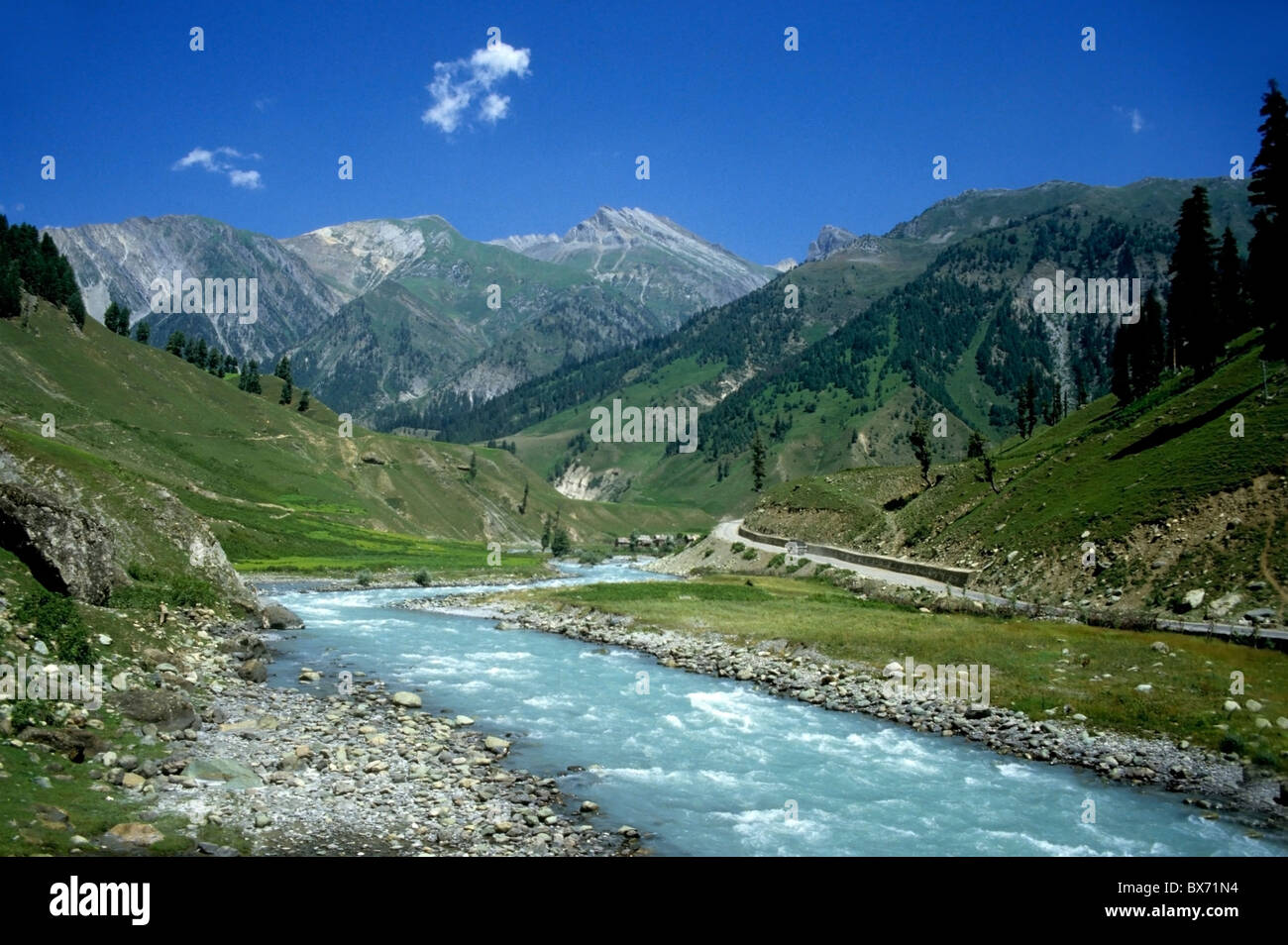 Ladakh, Kaschmir, Indien Landschaft - Fluss zwischen Srinagar und Leh Stockfoto