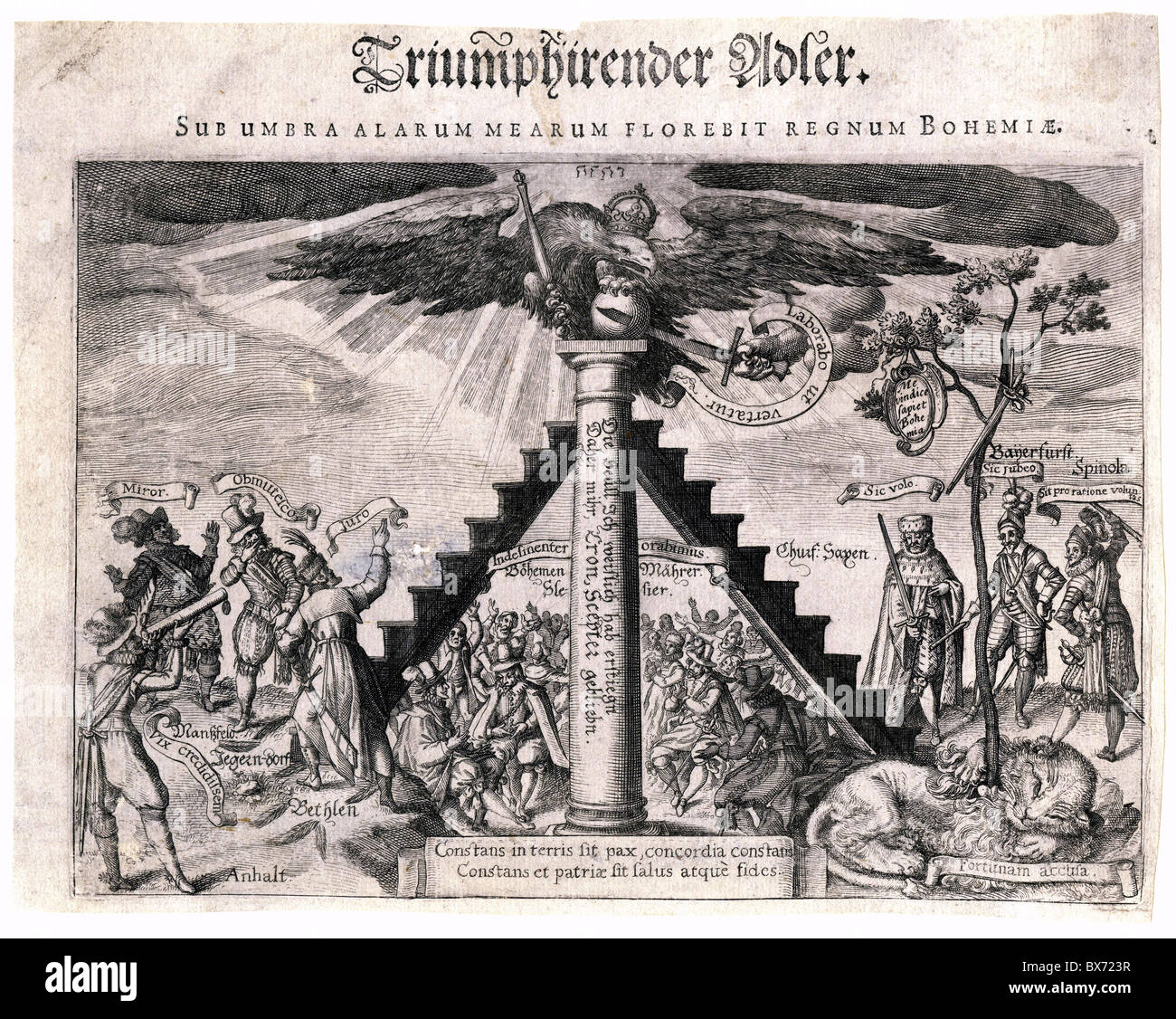 Veranstaltungen, dreißig Jahre Krieg 1618 - 1648, Allegorie auf die vitctories der Imperiale, 'Triumphiernder Adler' ('Thriumphing Eagle"), Kupferstich, ca. 1625, Artist's Urheberrecht nicht geklärt zu werden. Stockfoto