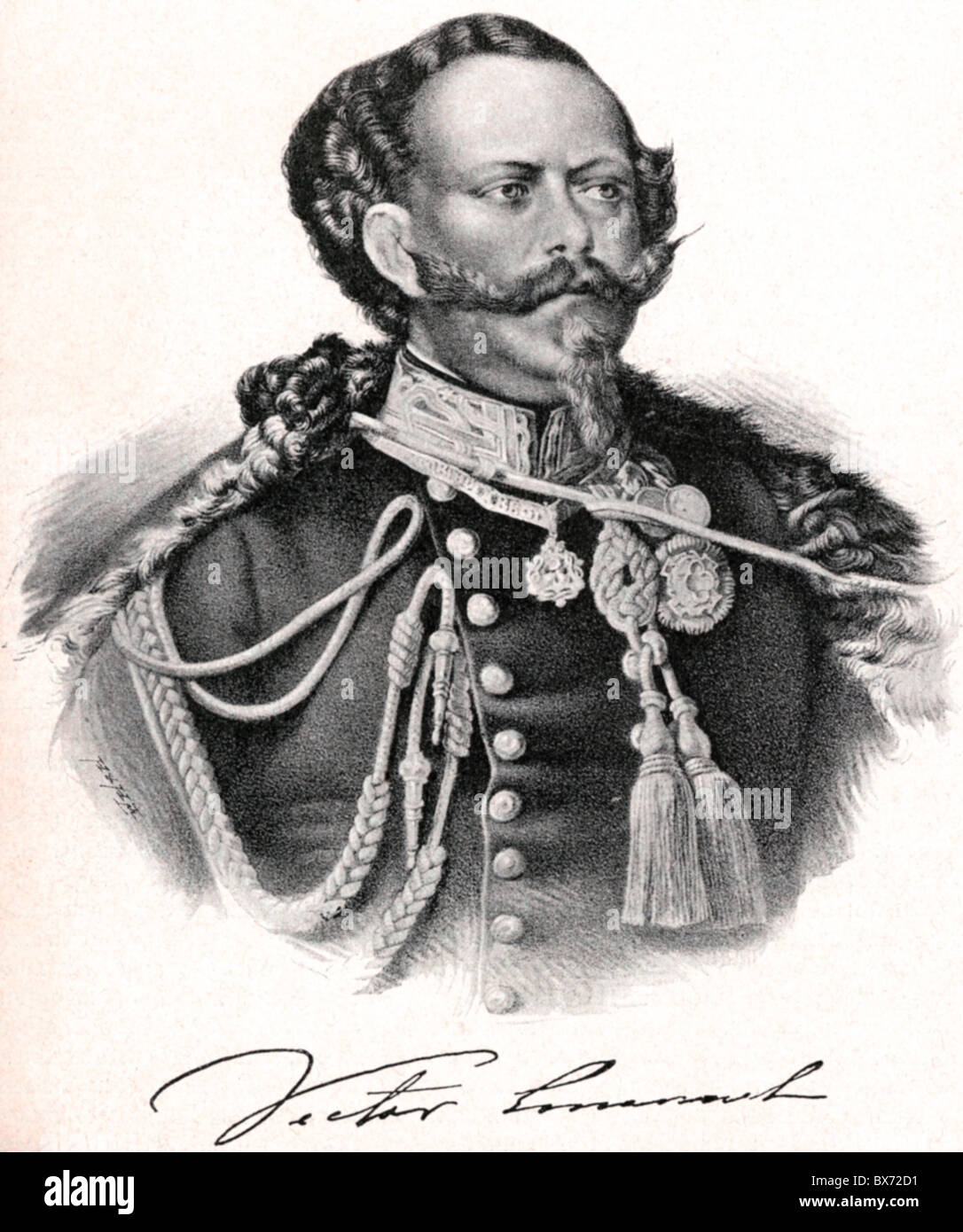 Victor Emmanuel II. Von Italien, 14.3.188 - 9.1.1878, König von Italien 1861 - 1878, Porträt, mit Signatur, lithograph, 19. Jahrhundert, Stockfoto