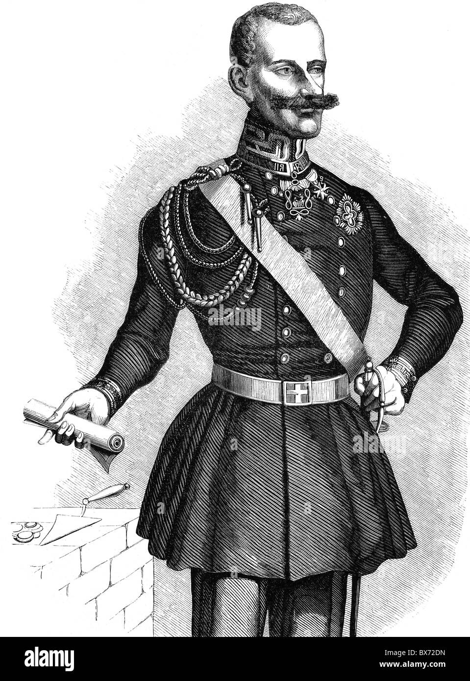 Charles Albert, 2.10.1798 - 28.7.1849, König von Sardinien, 1.304 - 1849, halbe Länge, Holzgravur, 19. Jahrhundert, Stockfoto