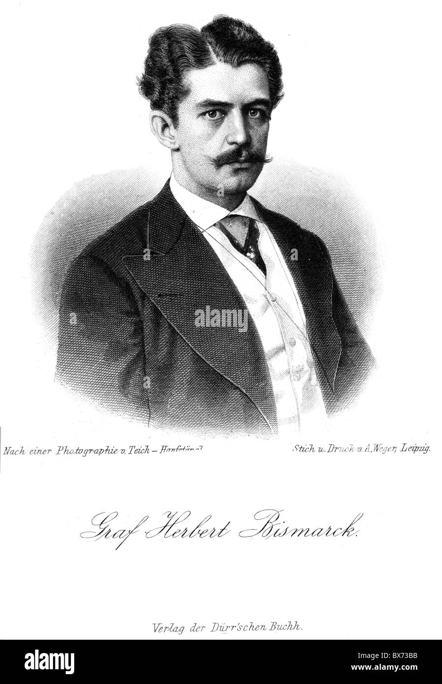 Bismarck, Herbert Prinz-von, 28.12.1849 - 18.9.1904, Deutscher Politiker, Porträt, Stahlstich, ca. 1875, Artist's Urheberrecht nicht gelöscht werden Stockfoto