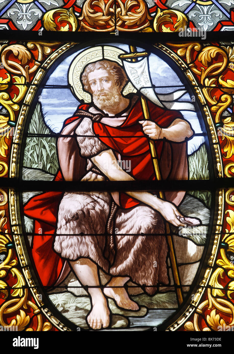 Glasmalerei von Johannes dem Täufer, Saint-Louis Kathedrale, Versailles, Frankreich, Europa Stockfoto
