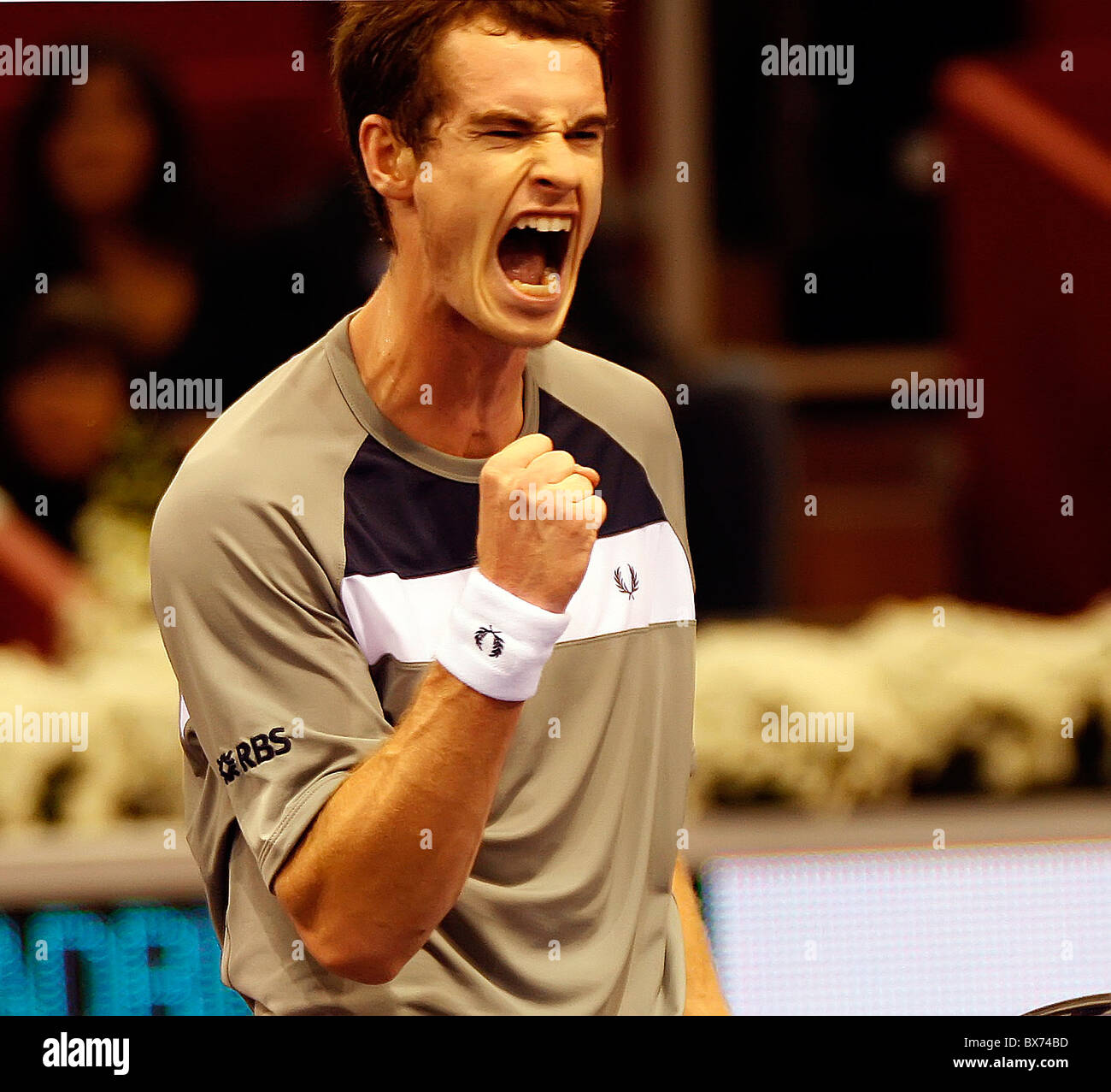 Andy Murray (GBR) feiert nach dem Sieg der ATP Mutua Madrileña Masters Madrid Stockfoto