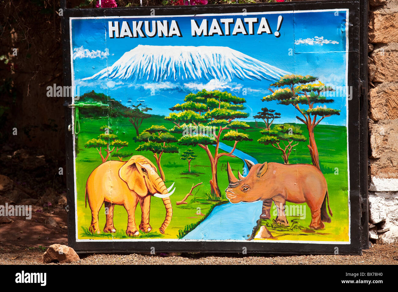 Hakuna Matata, Swahili für "Es gibt keine Sorgen", Amboseli Nationalpark, Kenia Stockfoto