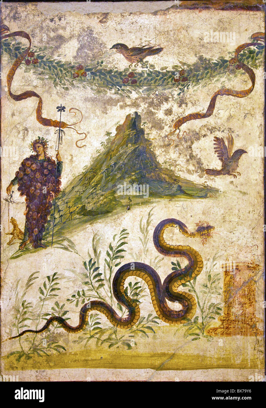 Bacchus tragen Bündel Weintrauben gießt Wein für Panther, Haus der hundertjährigen, Archäologisches Nationalmuseum, Italien zu trinken Stockfoto