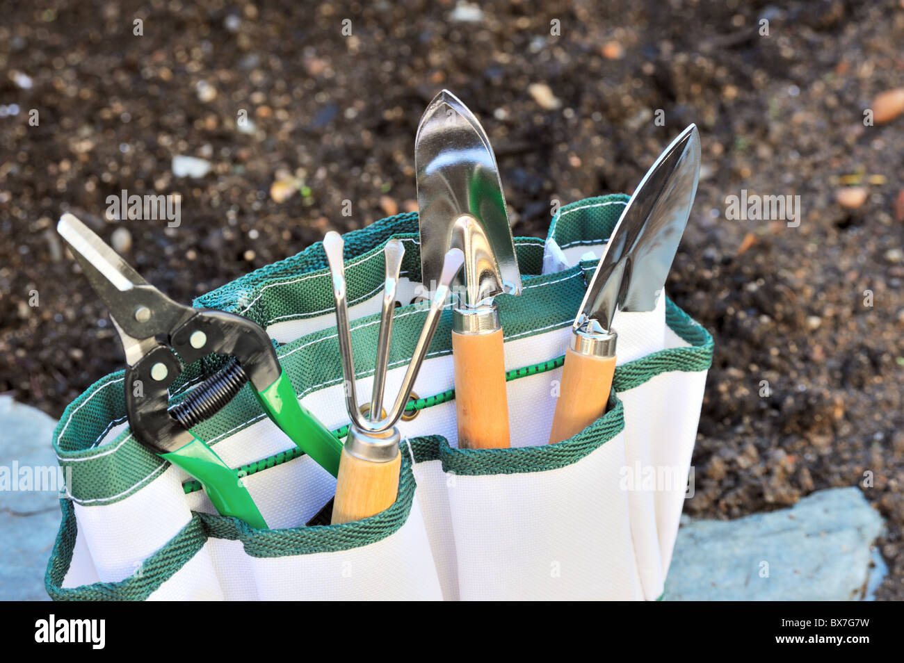 Detail der Gartengeräte in Werkzeugtasche - outdoor Stockfoto