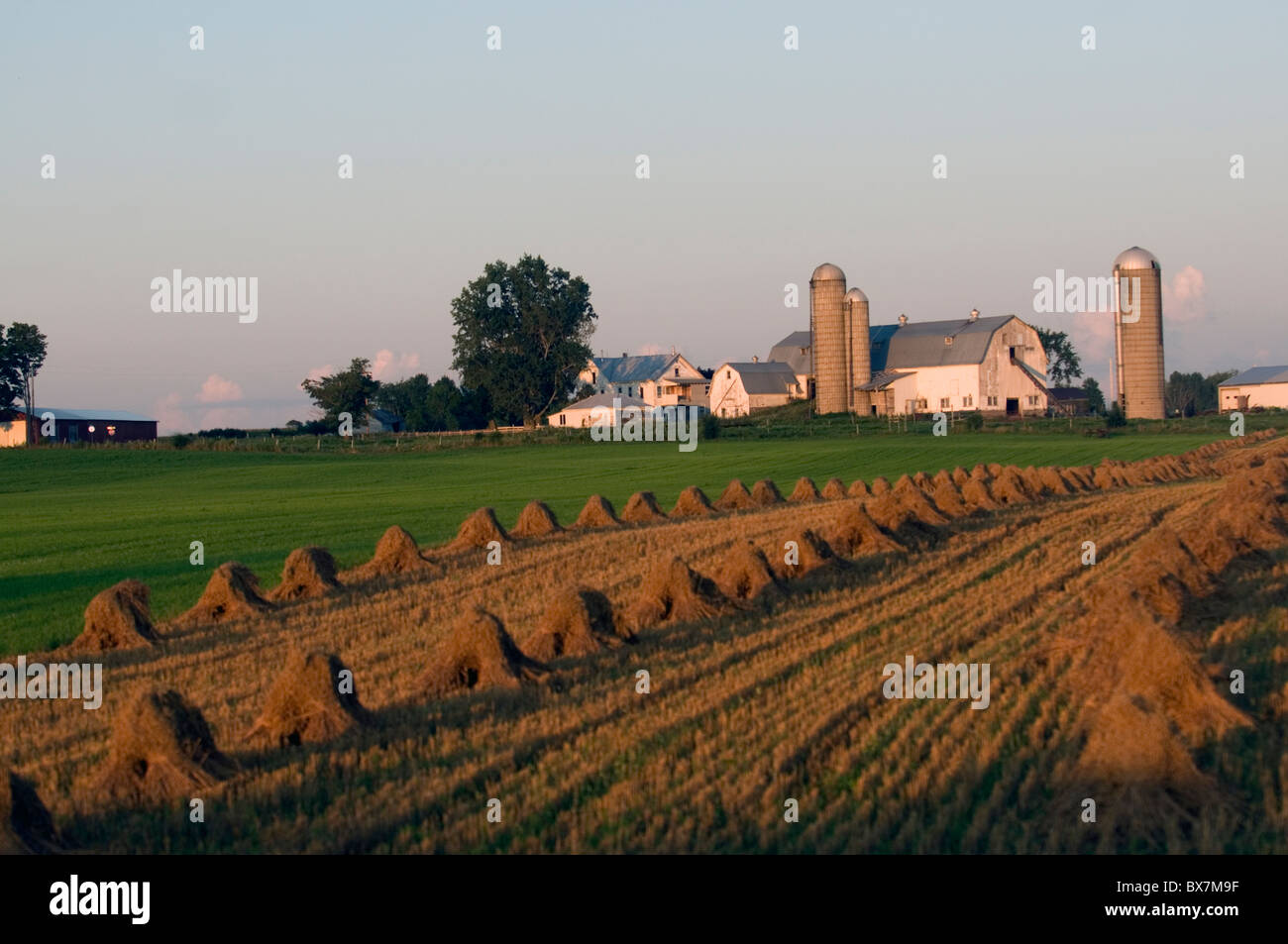 Amische Bauernhof mit Heuballen Stockfoto