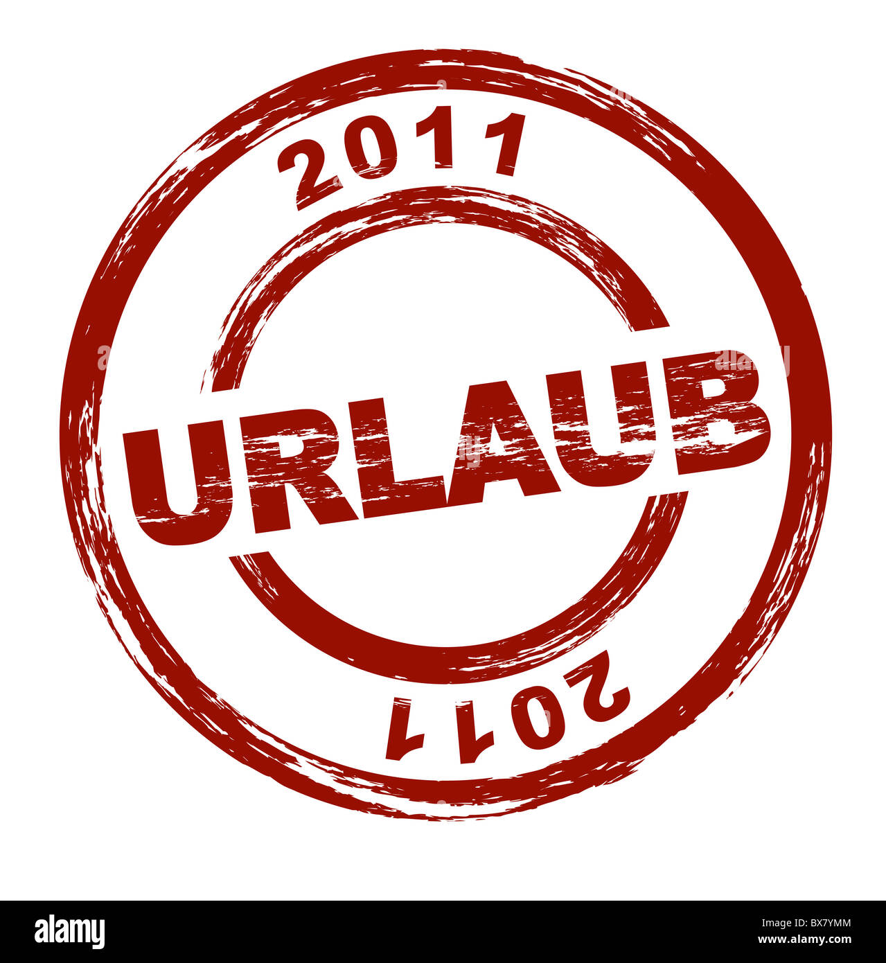 Stilisierte rote Dienststempelabdruck, des deutschen Begriffs Urlaub 2011. Englische Übersetzung: Urlaub 2011. Alle auf weißem Hintergrund. Stockfoto
