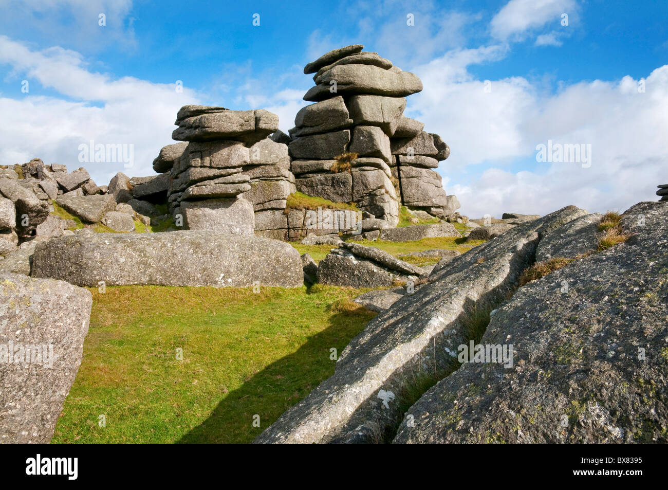 Granit-Felsen, bekannt als große Klammer Tor, Dartmoor, Devon UK Stockfoto