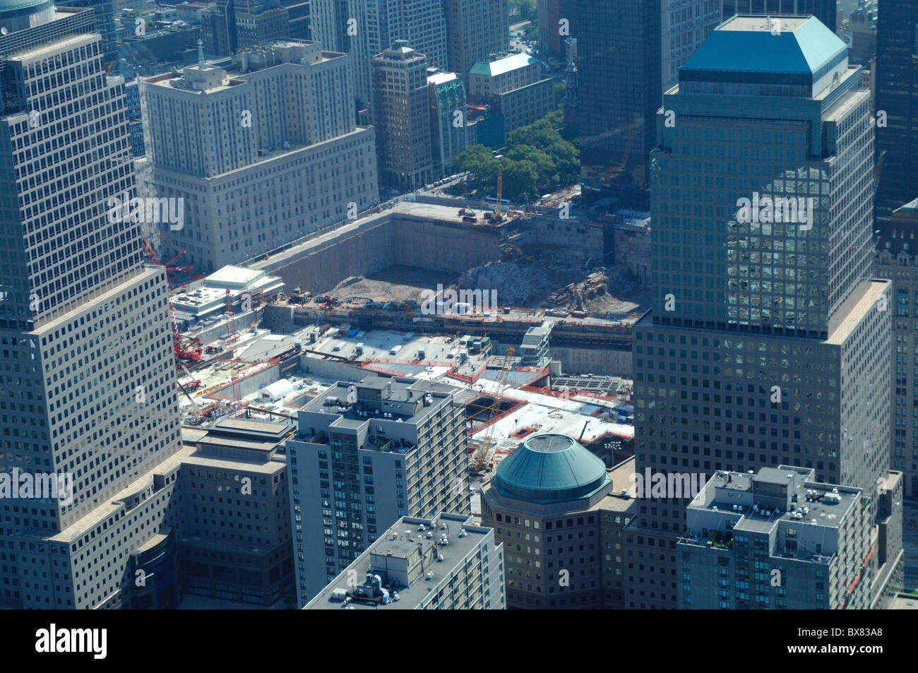 Luftaufnahmen von Ground Zero noch in Bau, Standort des World Trade Center, Manhattan, New York City, USA, 25.08.09 Stockfoto