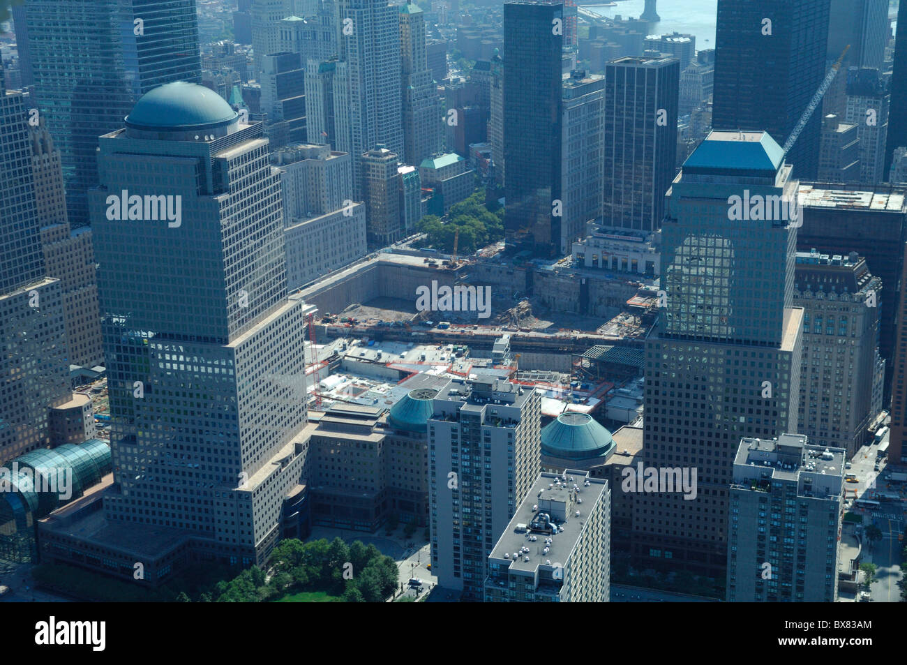 Luftaufnahmen von Ground Zero noch im Bau, Standort des World Trade Center, Manhattan, New York City, USA, Stockfoto