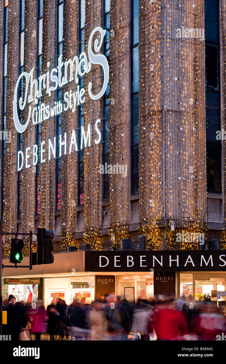 Kaufhaus Debenhams und Oxford Street Beleuchtung an Weihnachten 2010 Saison, London, Vereinigtes Königreich Stockfoto