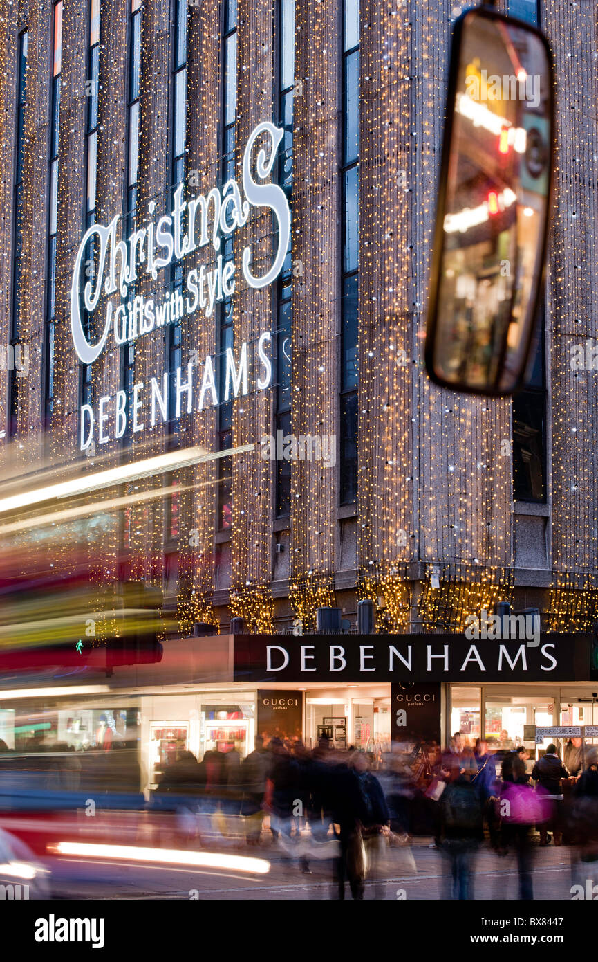 Kaufhaus Debenhams und Oxford Street Beleuchtung an Weihnachten 2010 Saison, London, Vereinigtes Königreich Stockfoto