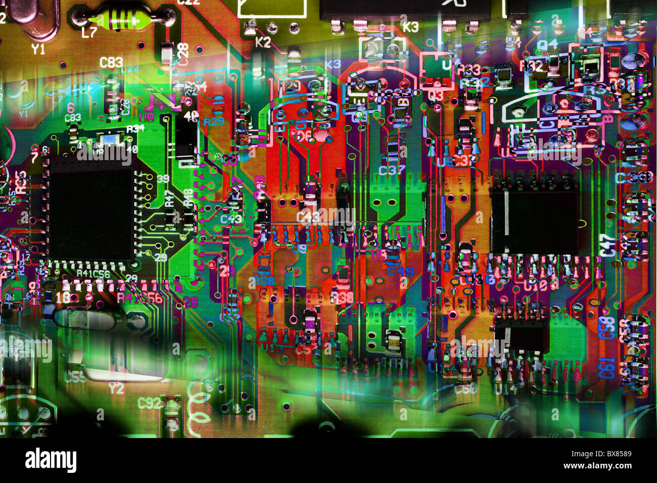 Multicolor abstrakt Elektronikplatine Hintergrund Stockfoto