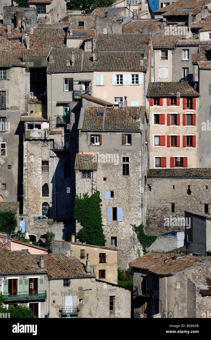 Blick auf Altstadt und Bürgerhäuser, Sisteron, Alpes-de-Haute-Provence, Frankreich Stockfoto