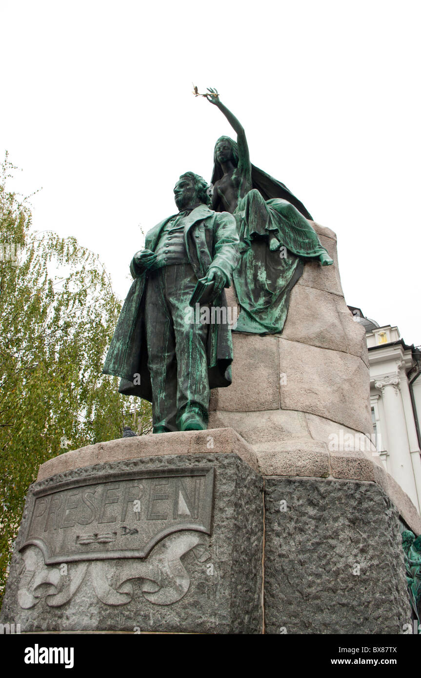 Die Statue des Preseren, Ljubljana, Slowenien Stockfoto