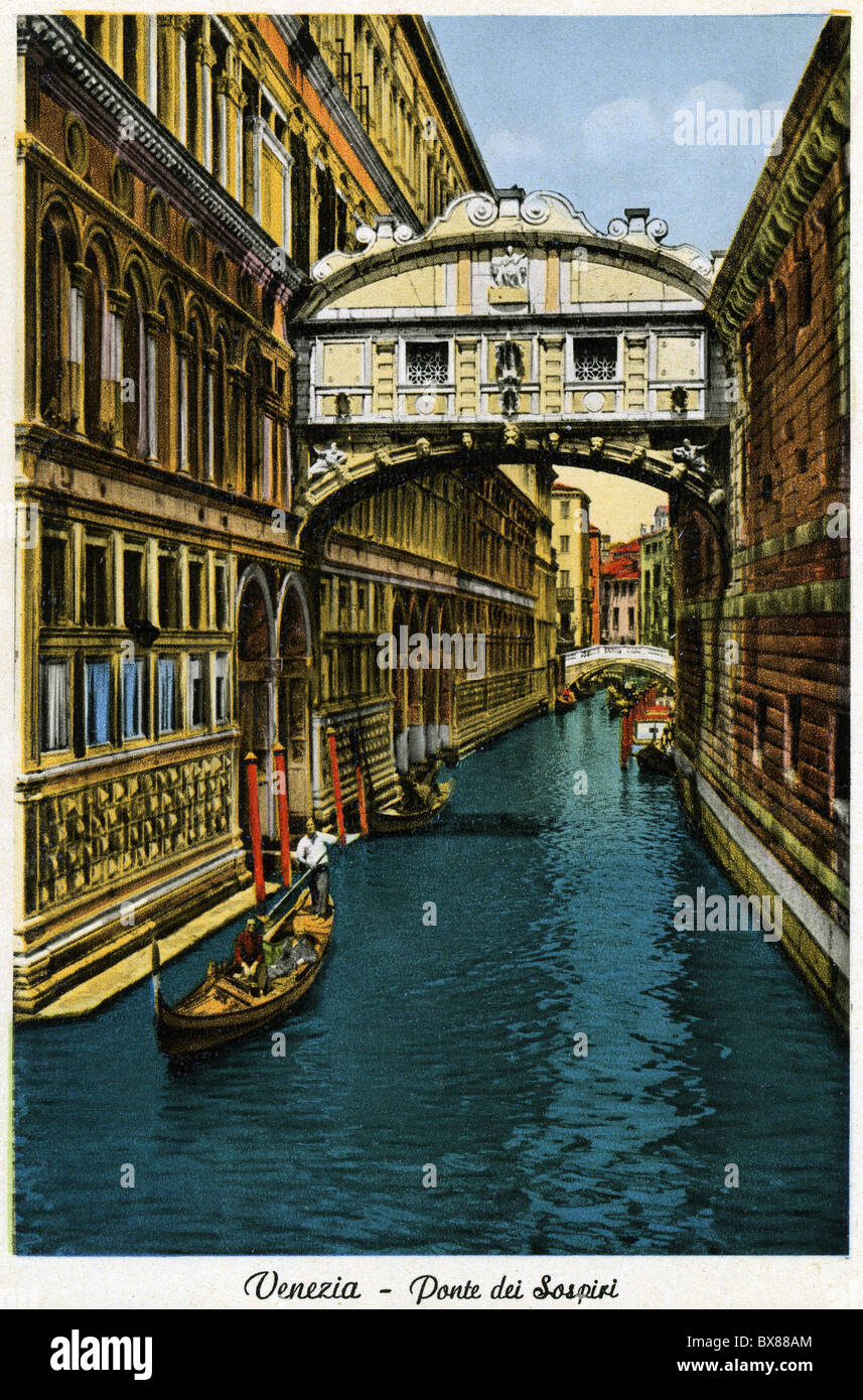 Geographie / Reisen, Italien, Venedig, Brücken, Seufzerbrücke (Ponte dei Sospiri), erbaut 1600 - 1603, Farbfotografien, um 1930er Jahre, Zusatzrechte-Clearences-nicht vorhanden Stockfoto