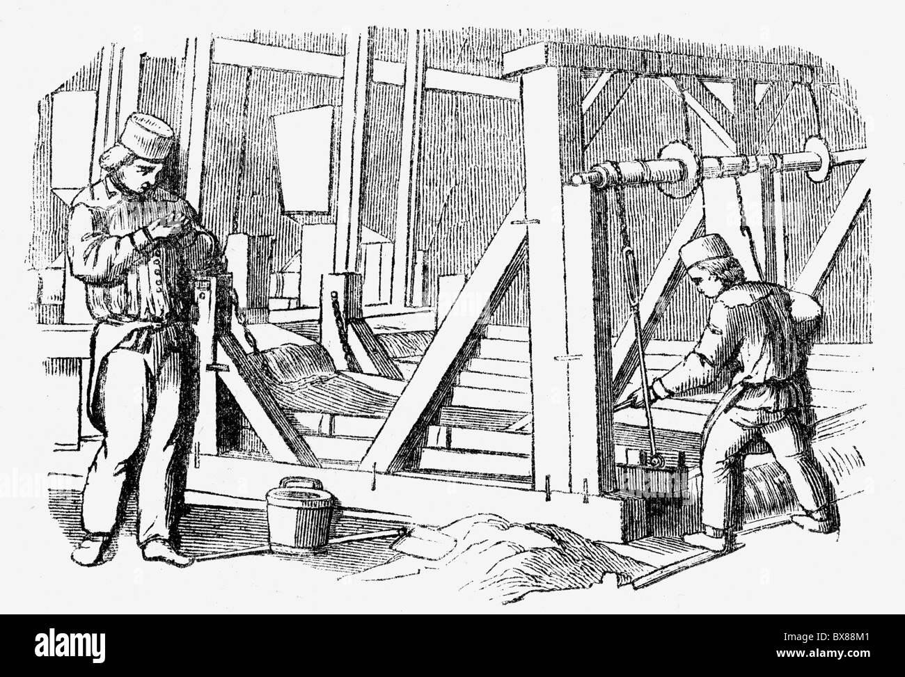 Bergbau, Erz, Schubkocher, Holzstich, 'Buch der Erfindungen', herausgegeben von Otto Spamer, Leipzig, 1872, Zusatzrechte-Freigaben-nicht vorhanden Stockfoto