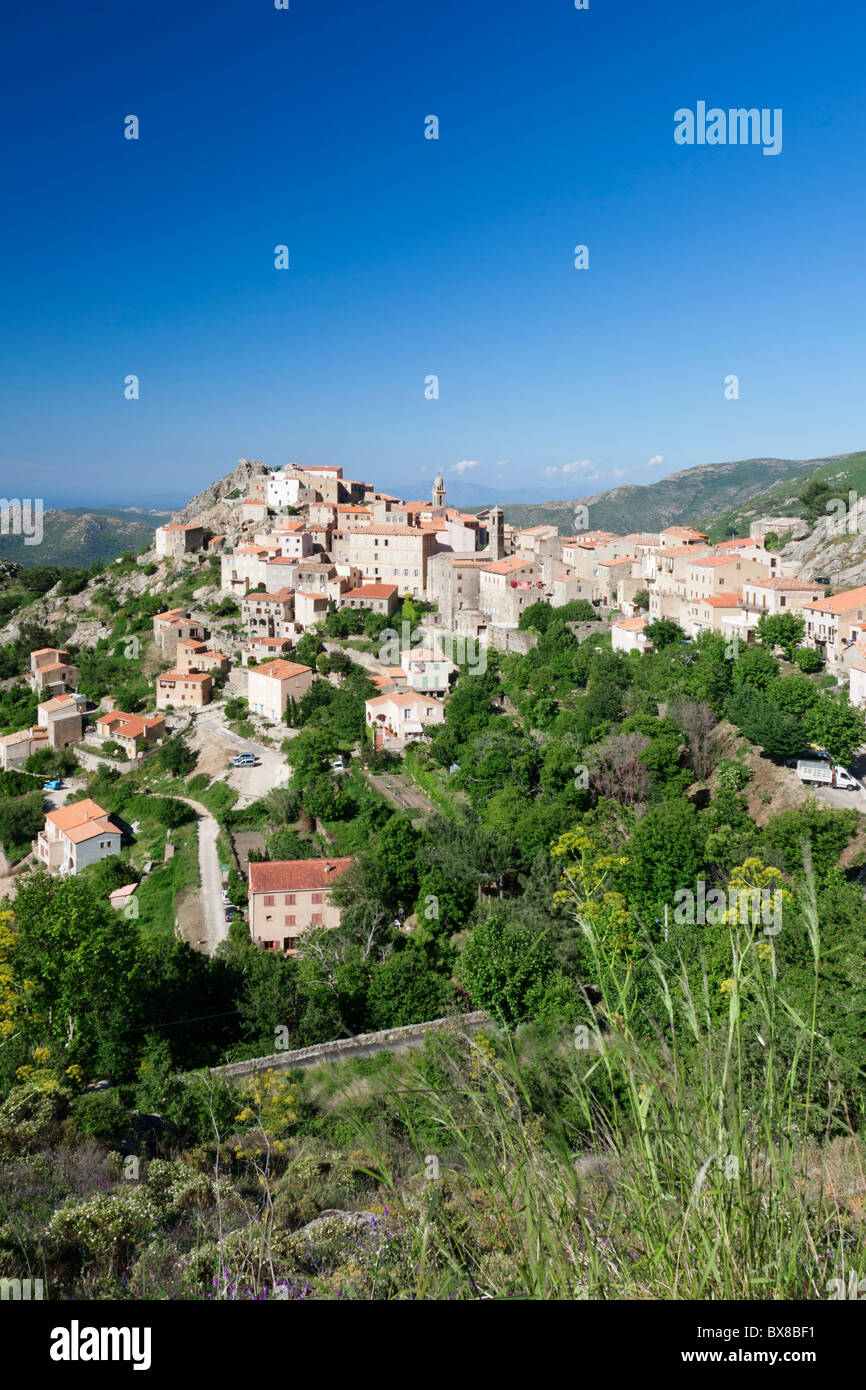 Hilltop Village Speloncato, Balagne, Korsika, Frankreich Stockfoto