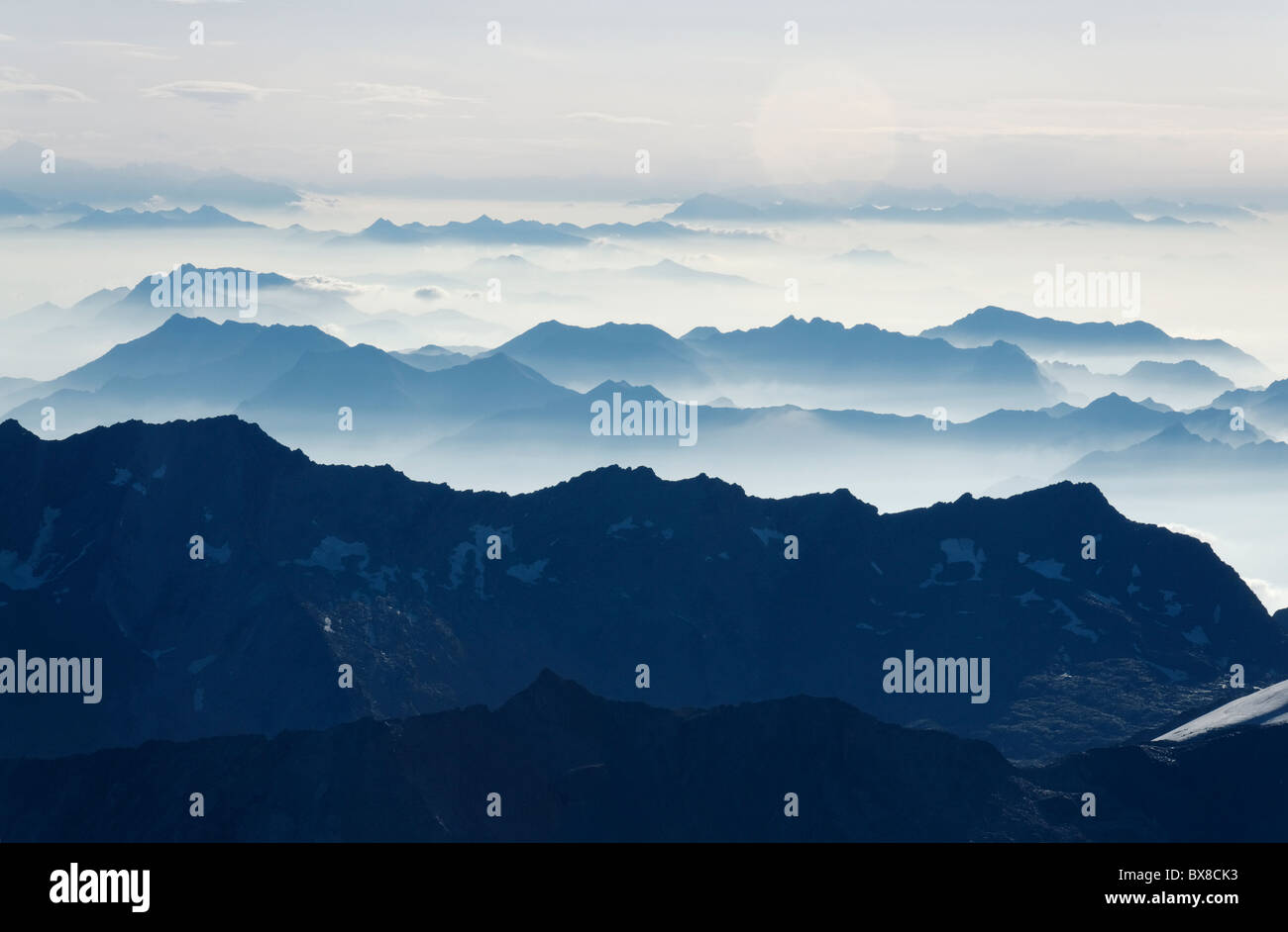 Die östlichen Walliser Alpen aus das Allalinhorn Stockfoto