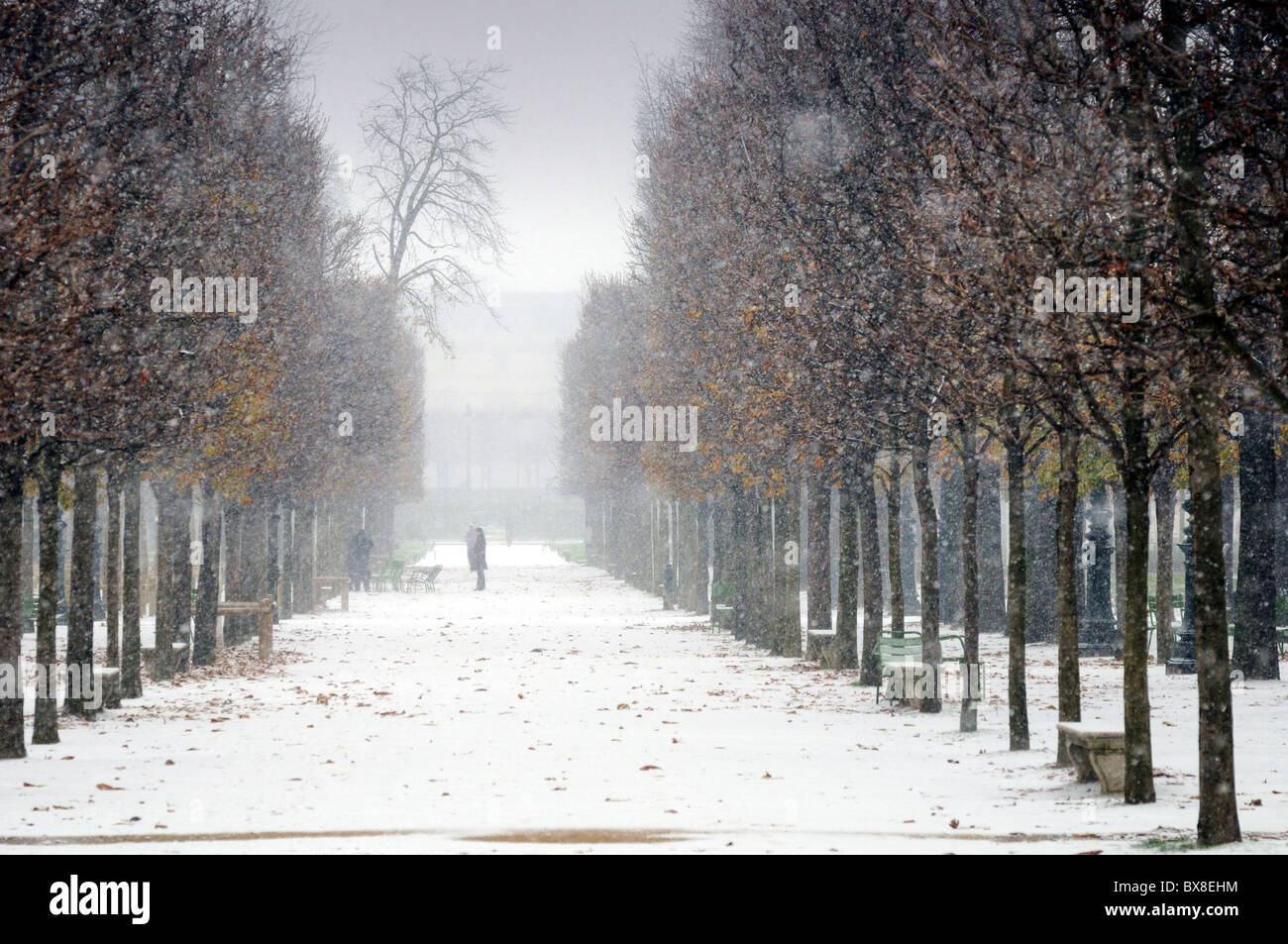 Schnee in der Jardin des Tuileries, Paris, Frankreich Stockfoto